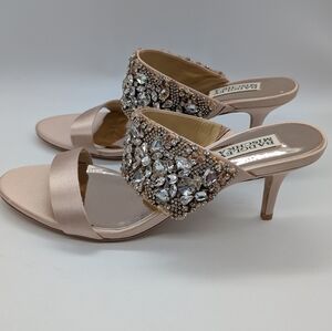 Badgley Mischka Women's Embellished Satin Heels - Cream